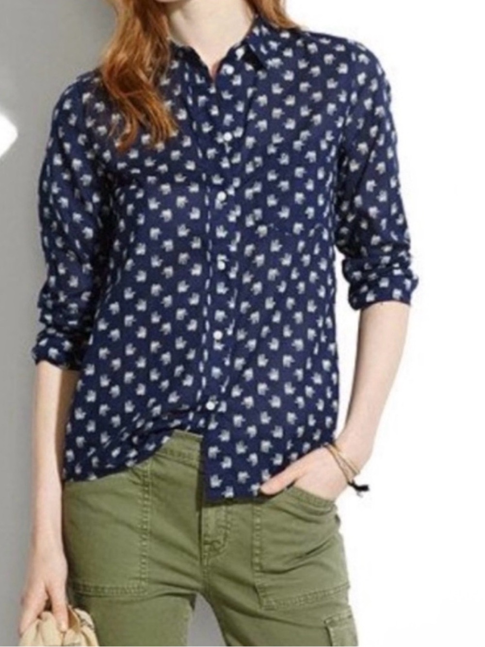 Madewell Navy Elephant Button Up Shirt Size Medium
